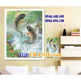 Tranh gắn đá cá chép vượt vũ môn